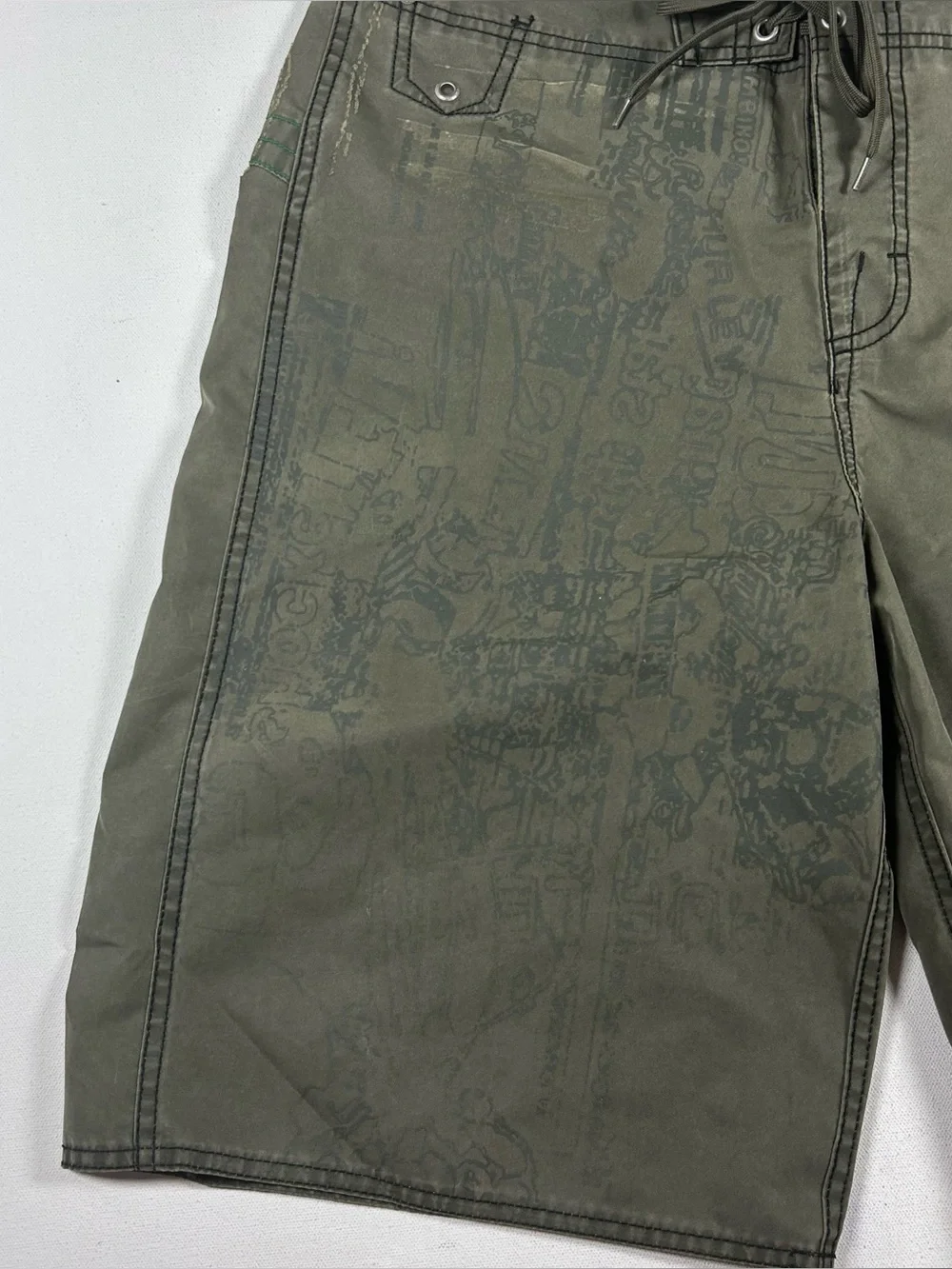 HURLEY Mens Board Shorts 32 Rare Sample Abstract Army Green Y2k Vintage